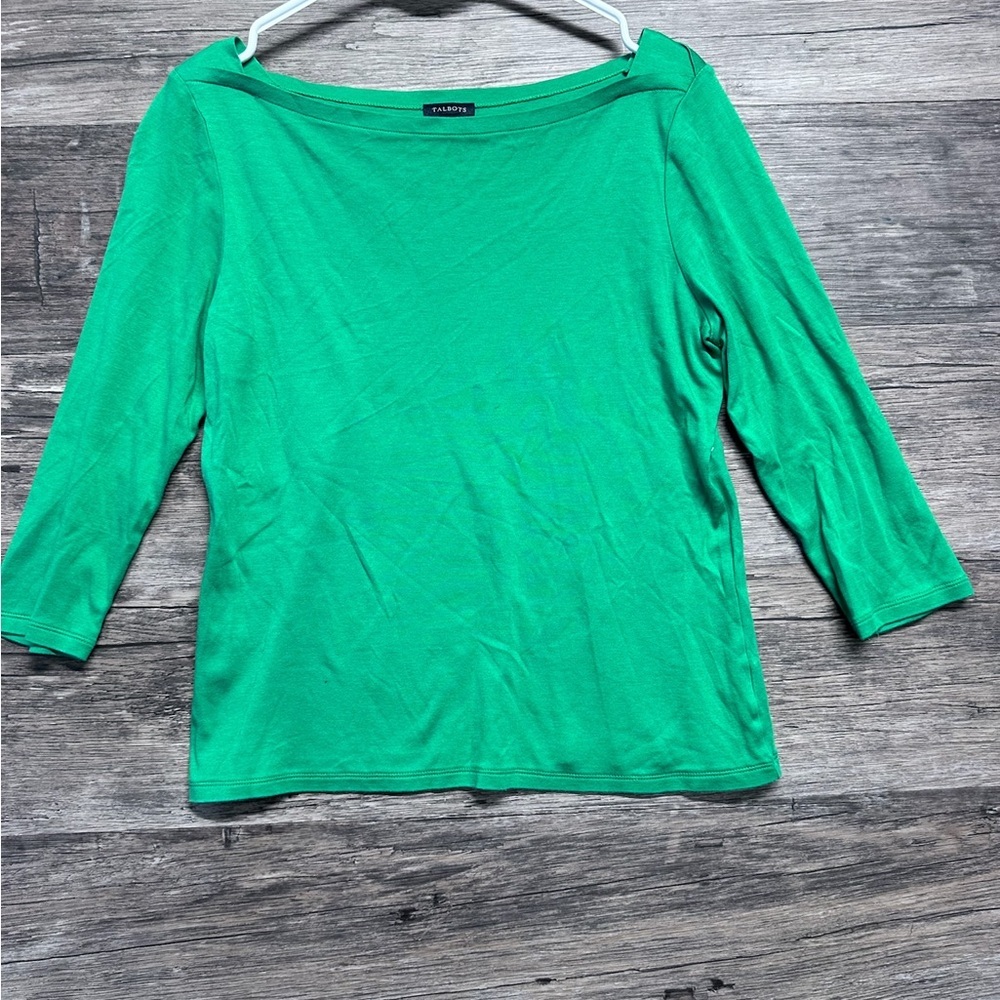 Talbots Women's Emerald Green Boatneck Long Sleeve Tee